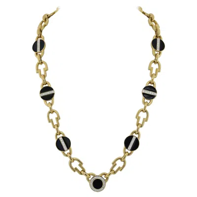 Pre-owned David Webb Yellow Gold Link Black Enamel Diamond Chain Necklace