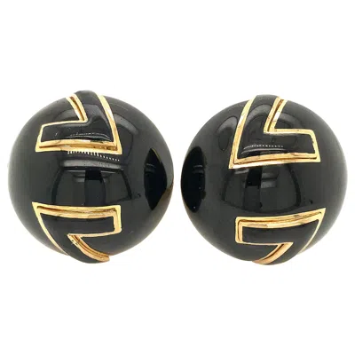 Pre-owned David Webb Yellow Gold Round Black Enamel Clip-on Earrings
