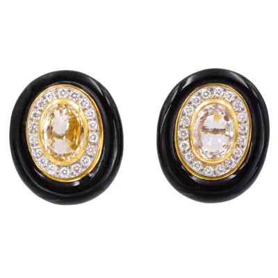 Pre-owned David Webb Yellow Sapphire And Black Enamel Ear Clips