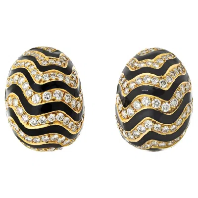 Pre-owned David Webb Zebra Pave Set Diamond Dome Clip On Earrings In Multi