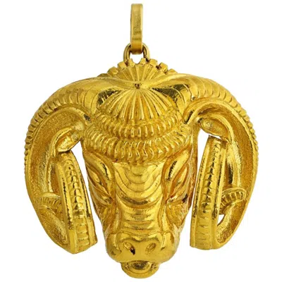 Pre-owned David Webb Zodiac Kingdom 18 Karat Yellow Gold Aries Ram Head Pendant