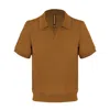 David Wej Brown Enzo Cotton V-neck Polo - Coffee