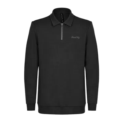 David Wej Enzo Cotton Zip Polo - Black