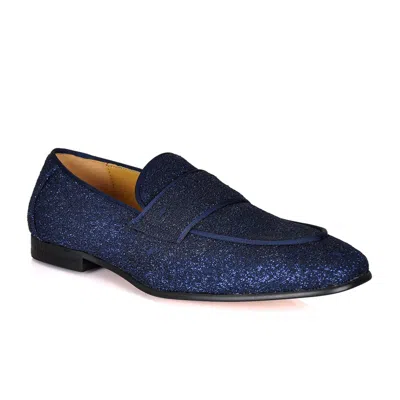 David Wej Men's Alberto Floral Glitter Loafers - Navy Blue