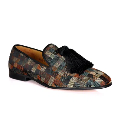 David Wej Men's Alberto Square Embroidery Tassel Loafers - Brown Khaki