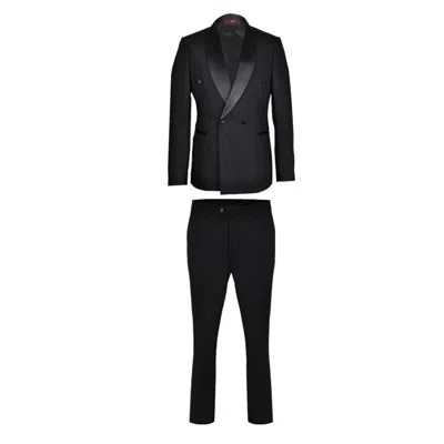 David Wej Men's Alfredo Double Breasted Shawl Lapel Tuxedo – Black