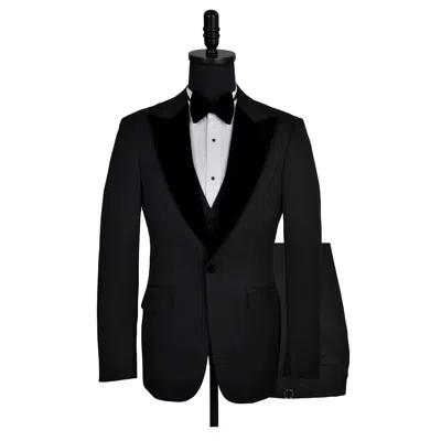 David Wej Men's Alfredo Three Piece Single Breasted Velvet Peak Lapel Tuxedo In Black
