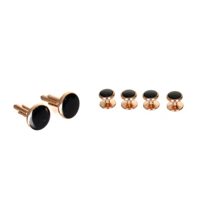 David Wej Men's Black / Gold Black Gold Round Cufflinks & Stud Set