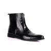 David Wej Men's Black Leather Lace Boots With Eyelets Brogue Details In Black