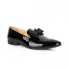 David Wej Men's Black Patent Leather Bow Tie Loafers In Black