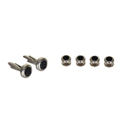 David Wej Men's Black / Silver Black Diamond Dust Cufflinks & Studs Set