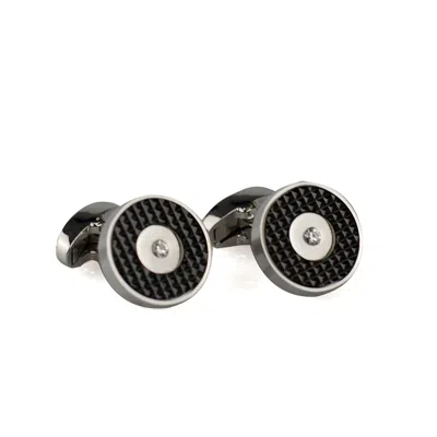 David Wej Men's Black / Silver Circle Gem Cufflinks - Silver In Multi