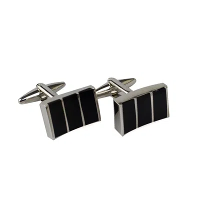David Wej Men's Black / Silver Stripped Rectangle Cufflinks - Silver & Black In Multi