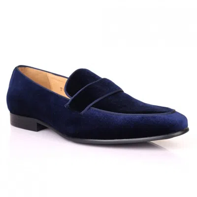 David Wej Men's Blue Alfred Velvet Loafers – Navy