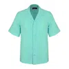David Wej Men's Blue Hugo Linen Cuban Collar Shirt - Turquoise In Blue