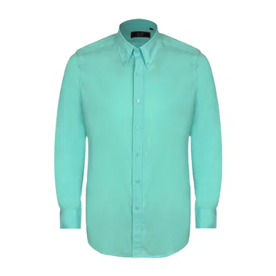 David Wej Men's Blue Hugo Linen Pin Down Shirt - Turquoise