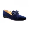 David Wej Men's Blue Leather Velvet Bow Tie Loafers In Blue