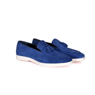 David Wej Men's Blue Lorenzo Suede Tassel Loafers - Navy