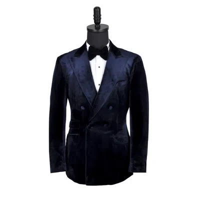 David Wej Men's Blue Maison Velvet Double Breasted Blazer - Navy