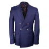 David Wej Men's Blue Plain Double Breasted Peak Lapel Blazer – Navy In Blue