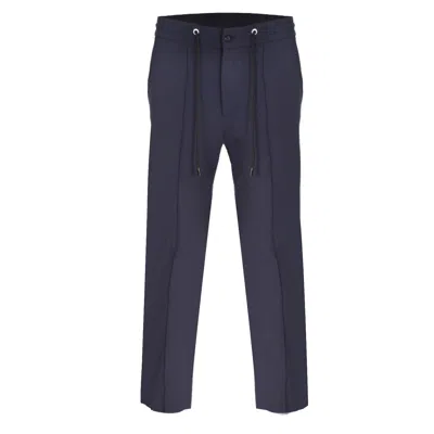 David Wej Men's Blue Plain Loose Fit Drawstrings Trouser – Navy