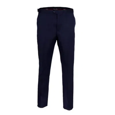 David Wej Men's Blue Plain Smart Trousers With Side Adjusters – Navy