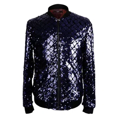 David Wej Men's Blue Sequin Bomber Jacket – Navy