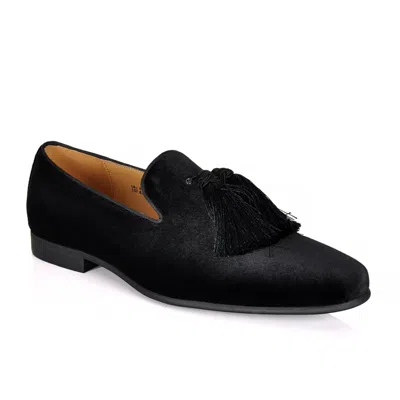 David Wej Men's Bradford Velvet Tassel Loafers – Black