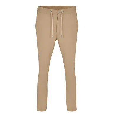 David Wej Men's Brown Ashford Relaxed Drawstring Trouser - Beige