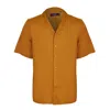 David Wej Men's Brown Hugo Linen Cuban Collar Shirt - Mustard In Brown