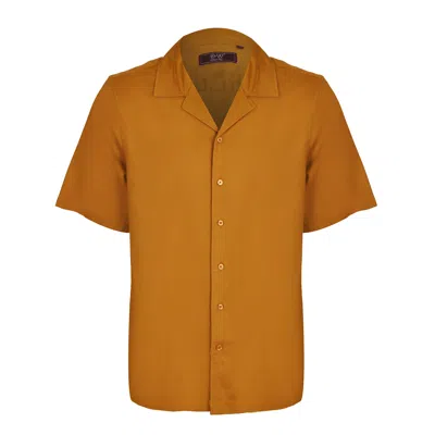 David Wej Men's Brown Hugo Linen Cuban Collar Shirt - Mustard