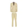 David Wej Men's Brown Hugo Linen Double Breasted Suit - Sand In Brown