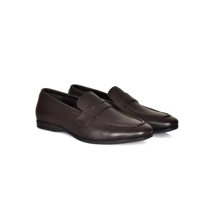 David Wej Men's Brown Lorenzo Grained Leather Loafers - Coffee