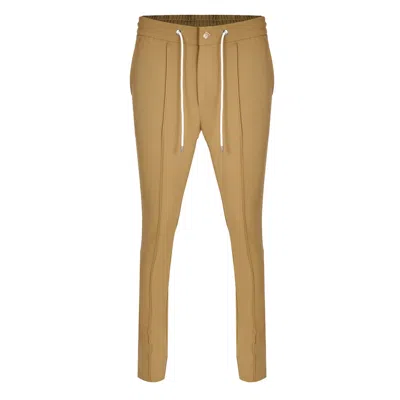 David Wej Men's Brown Plain Smart Drawstring Trousers - Biege