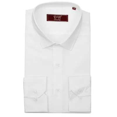 David Wej Men's Classic Collar Button Cuff Poplin Shirt – White