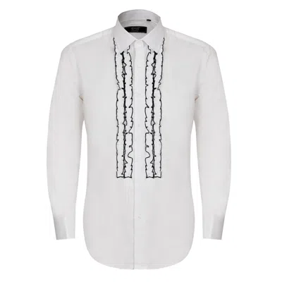 David Wej Men's Classic Collar Ruffle Dress Shirt - White