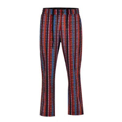 David Wej Men's Dareski Tribal Print Drawstring Trousers - Orange Multi