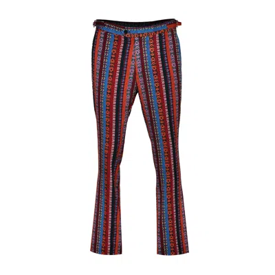 David Wej Men's Dareski Tribal Print Side Adjuster Trousers - Orange Multi