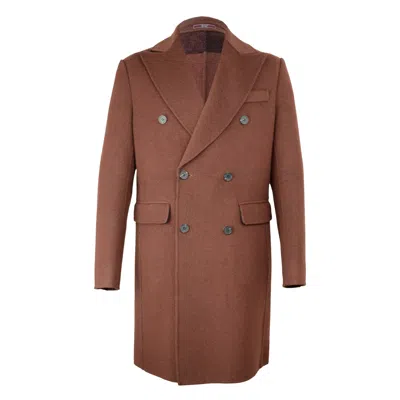 David Wej Men's  Signature Double Breasted Wool Overcoat – Brown