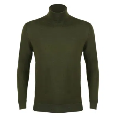 David Wej Men's Dixon Light Wool Roll Neck Jumper – Green