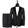 David Wej Men's Dress Single Breasted Velvet Peak Lapel Tuxedo - Black In Black
