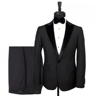 David Wej Men's Dress Single Breasted Velvet Peak Lapel Tuxedo - Black