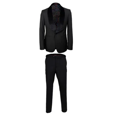 David Wej Men's Dress Single Breasted Velvet Shawl Lapel Tuxedo Set – Black