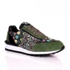 David Wej Men's Ethnic Print Smart Trainer – Khaki Green In Green