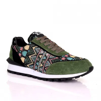 David Wej Men's Ethnic Print Smart Trainer – Khaki Green