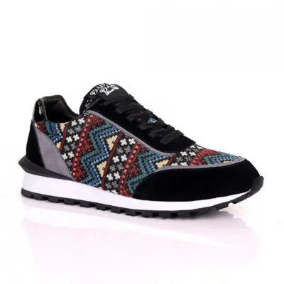 David Wej Men's Ethnic Print Smart Trainers – Black