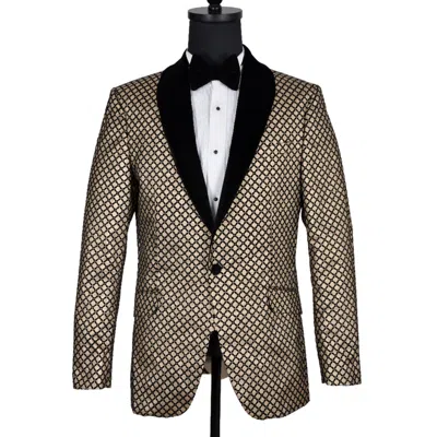 David Wej Men's Gold / Black Washington Jacquard Velvet Shawl Lapel Blazer - Gold In Gold/black