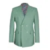 David Wej Men's Green Hugo Linen Double Breasted Blazer - Teal
