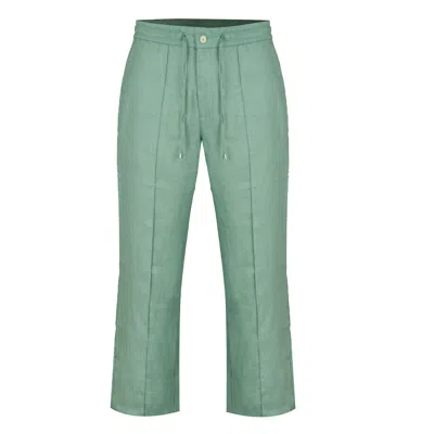 David Wej Men's Green Hugo Linen Drawstring Trouser - Teal