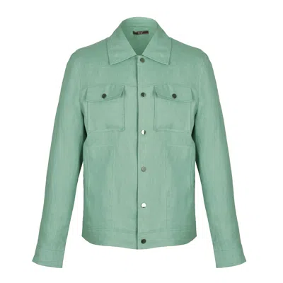 David Wej Men's Green Hugo Linen Trucker Jacket - Teal